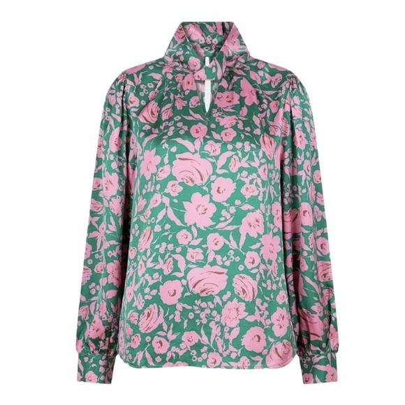 Esqualo Shimmer Rose Balloon Sleeve Keyhole Blouse Womens Size 12 NWT $98 - Picture 7 of 16